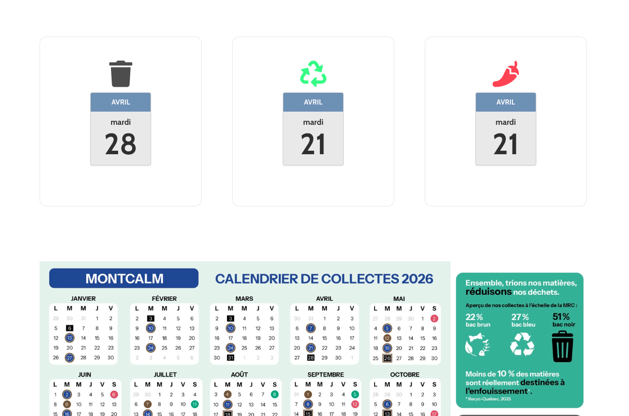 Calendriers de collectes dynamiques par municipalité - RIMRO
